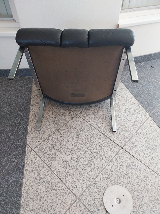 Image 1 of 1x Grisberger eurochair in zwart leer en chroom 1980s 