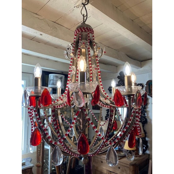 Image 1 of Vintage kroonluchter van gekleurd glas, Spanje 1950