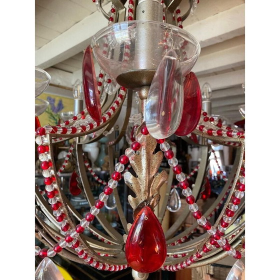 Image 1 of Vintage kroonluchter van gekleurd glas, Spanje 1950