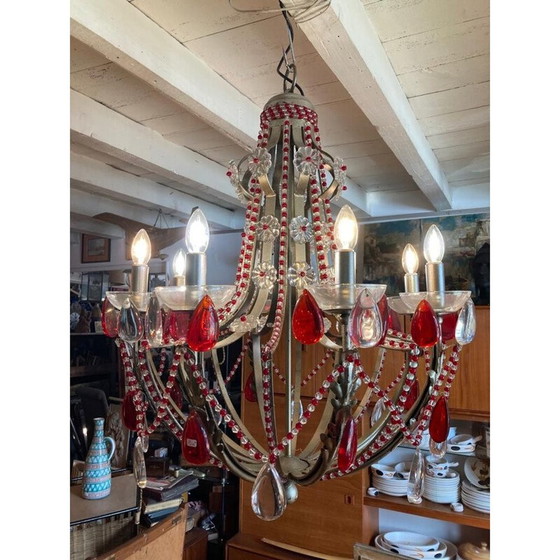 Image 1 of Vintage kroonluchter van gekleurd glas, Spanje 1950