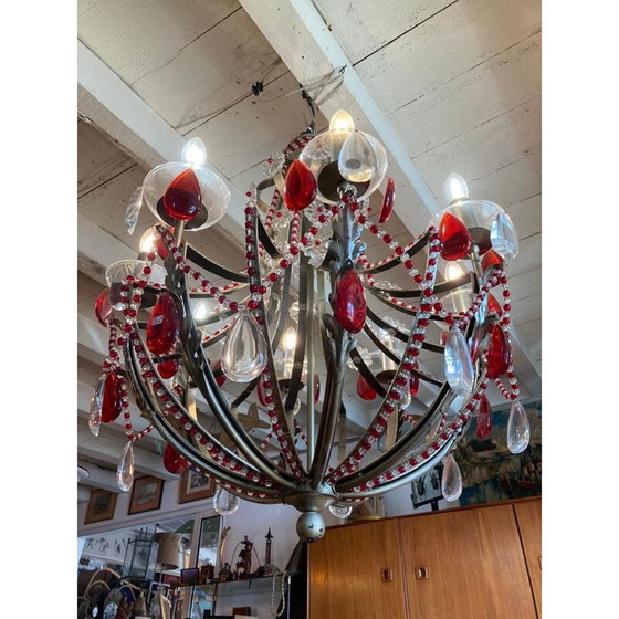 Image 1 of Vintage kroonluchter van gekleurd glas, Spanje 1950