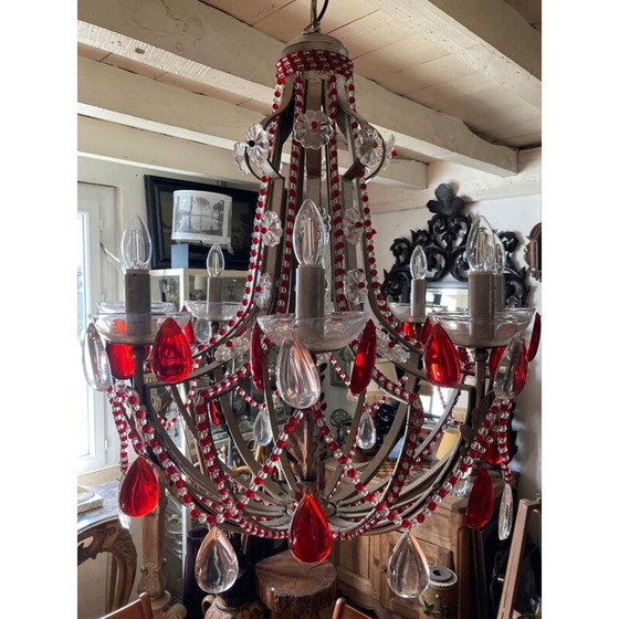 Image 1 of Vintage kroonluchter van gekleurd glas, Spanje 1950