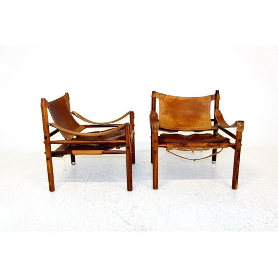Image 1 of Paar vintage "sirocco" fauteuils in rozenhout en leer van Arne Norell, 1960