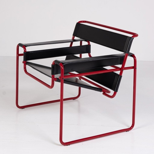 Knoll Wassily B3 Rood Mat-Nieuw-Gebruikt Serie 2024 In Zwart Leer Van Marcel Breuer