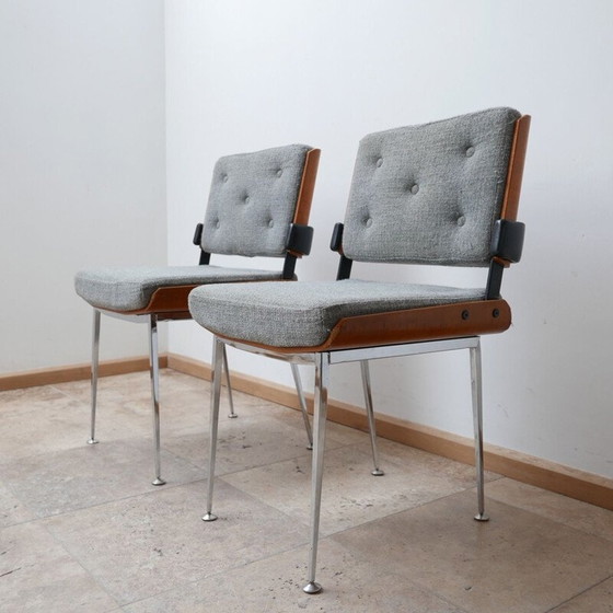 Image 1 of Vintage stoelen van leer en gebogen hout van Alain Richard, Frankrijk 1960