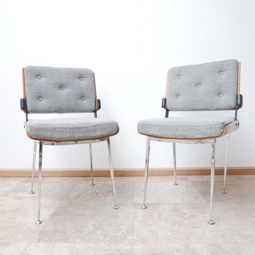 Vintage stoelen van leer en gebogen hout van Alain Richard, Frankrijk 1960