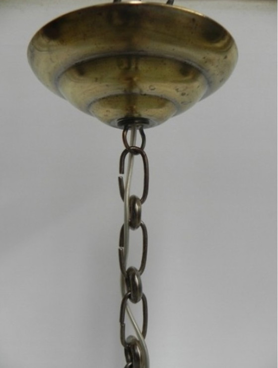 Image 1 of Art Deco hanglamp met roze matglazen kap