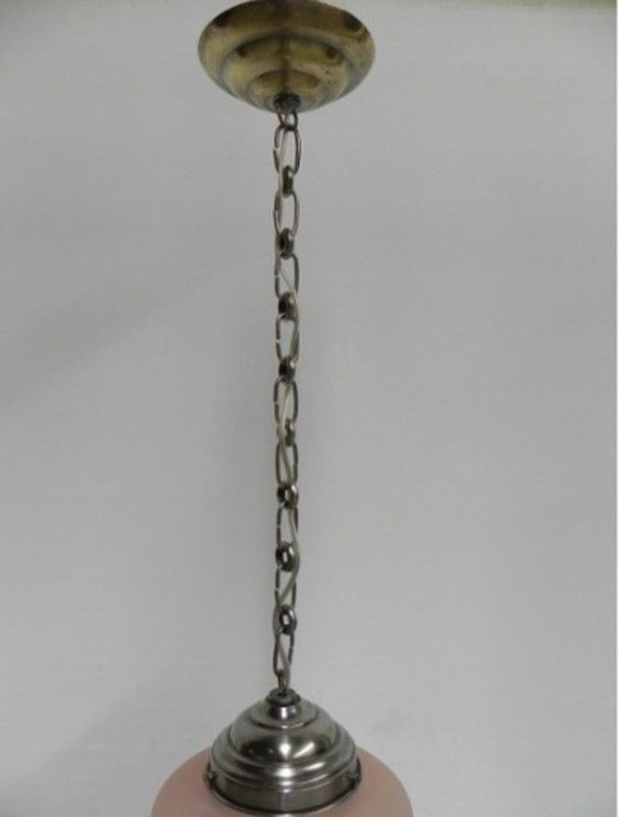 Image 1 of Art Deco hanglamp met roze matglazen kap