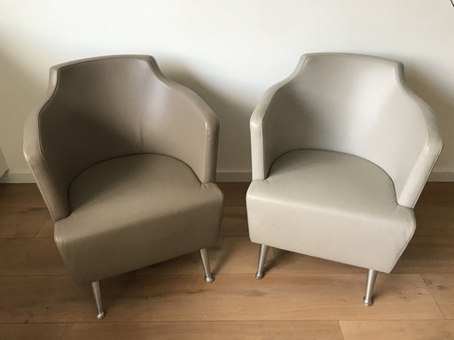 2x Moroso "Jules" Leren Fauteuils by Enrico Franzolini Italy