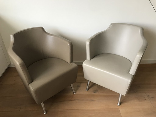 2x Moroso "Jules" Leren Fauteuils by Enrico Franzolini Italy