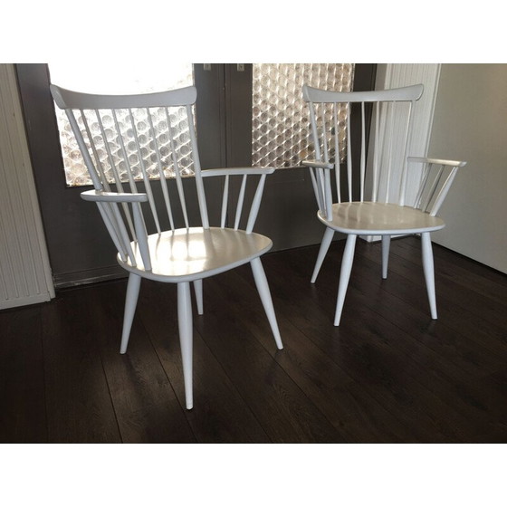 Image 1 of Paar vintage fauteuils met witte stelen, 1950