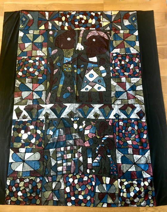 Image 1 of Zeer groot en oud Maasai schilderij op zwart canvas