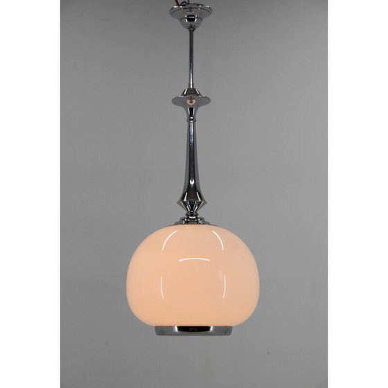 Image 1 of Vintage Art Deco hanger van geblazen glas en chroom, 1940