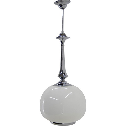 Vintage Art Deco hanger van geblazen glas en chroom, 1940