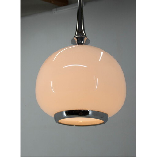 Vintage Art Deco hanger van geblazen glas en chroom, 1940