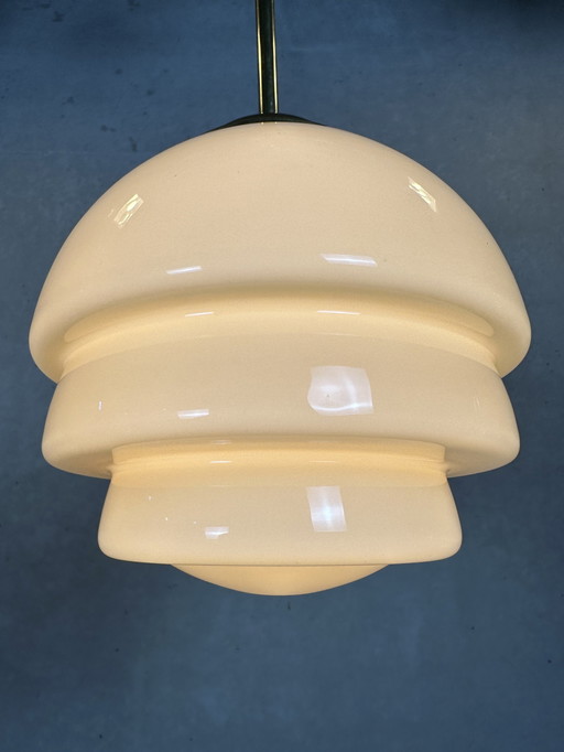 Art Deco Hanglamp - Beige Opaline En Messing