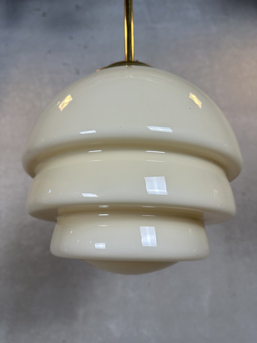 Art Deco Hanglamp - Beige Opaline En Messing