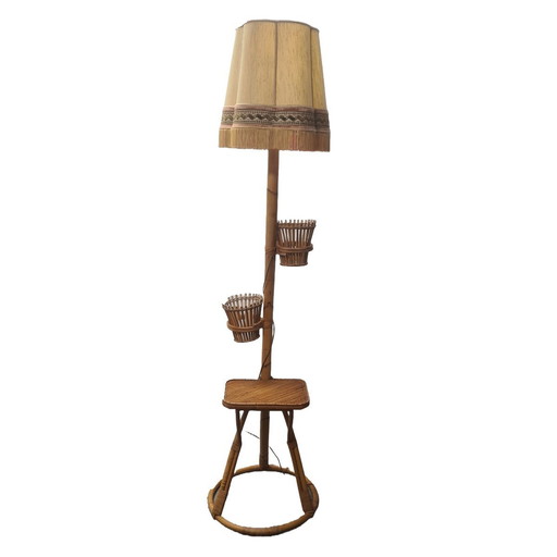 Vintage Rotan Lamp Met Plantenbakjes