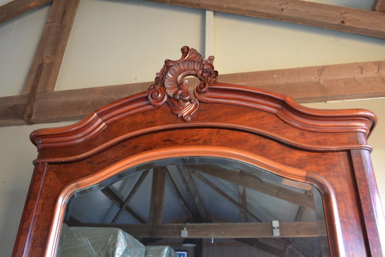 Image 1 of Antieke Mahonie Houten Spiegelkast, Kledingkast
