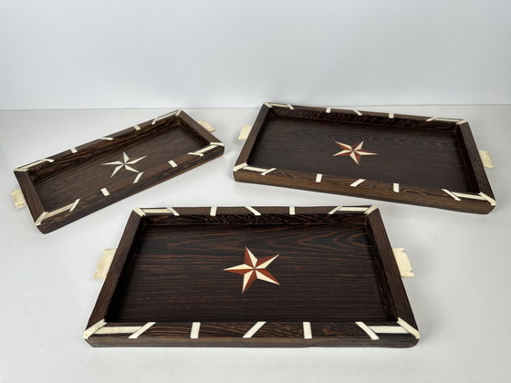 Image 1 of 3X Dienblad - Hardhout