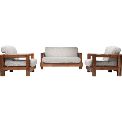 Vintage Rustieke 2-plaats Primitieve Sofa in Bouclé 1960