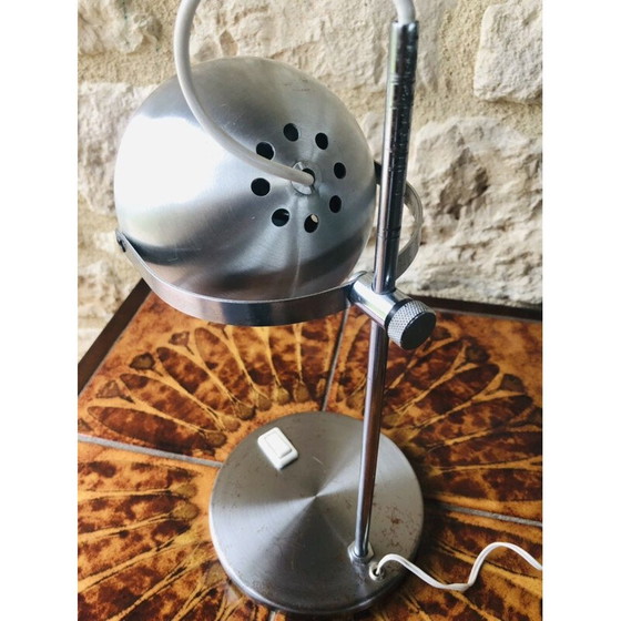 Image 1 of Vintage geborsteld metalen oogbol lamp, 1970