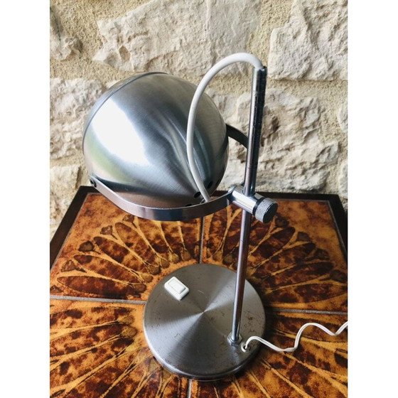 Image 1 of Vintage geborsteld metalen oogbol lamp, 1970