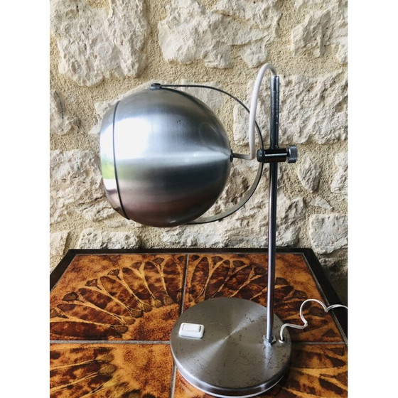 Image 1 of Vintage geborsteld metalen oogbol lamp, 1970