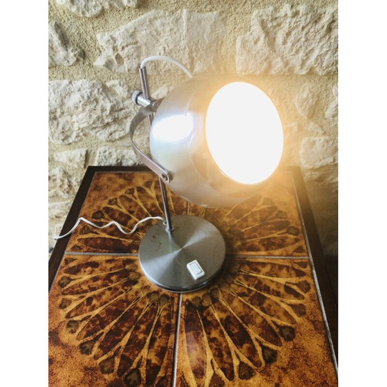 Image 1 of Vintage geborsteld metalen oogbol lamp, 1970