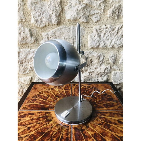 Image 1 of Vintage geborsteld metalen oogbol lamp, 1970