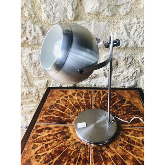 Image 1 of Vintage geborsteld metalen oogbol lamp, 1970