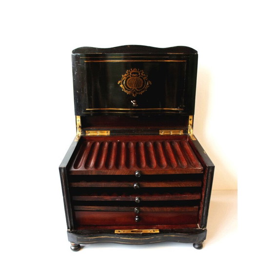 Image 1 of Vintage sigarendoos in gezwart perenhout