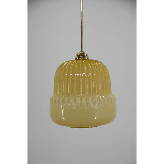 Image 1 of Mid Century glazen en messing hanglamp, jaren 1960