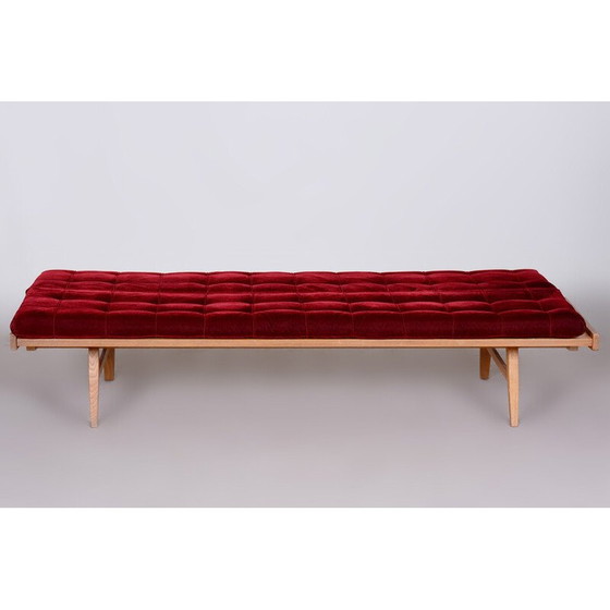 Image 1 of Eikenhouten bank met bekleding, Mid Century, Tsjecho-Slowakije 1950