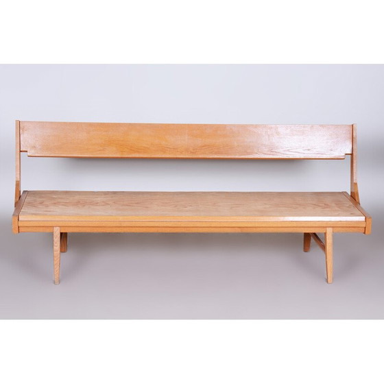 Image 1 of Eikenhouten bank met bekleding, Mid Century, Tsjecho-Slowakije 1950