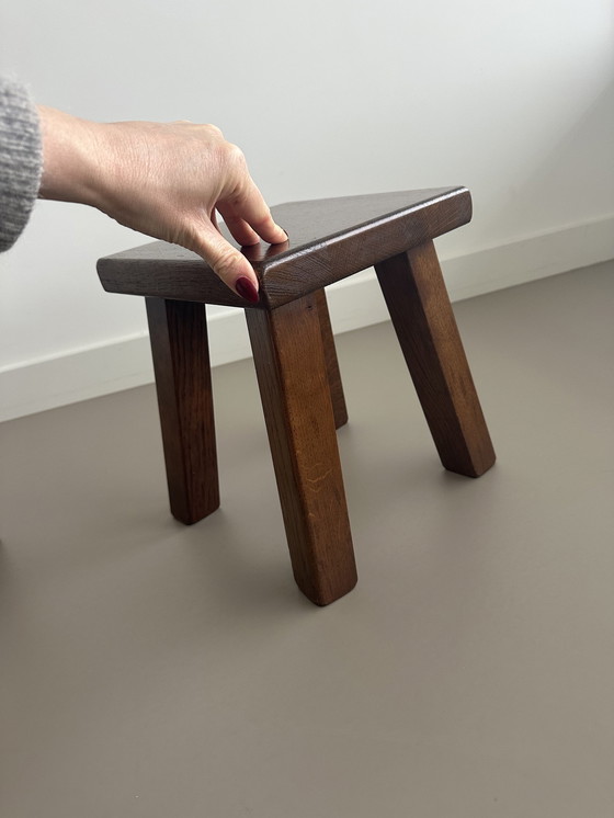 Image 1 of Vintage Brutalist Nesting Mimi Set Bijzettafeltjes Massief Eiken 