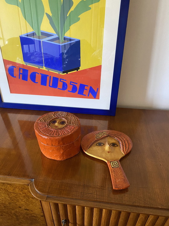 Image 1 of Mid Century Eclectische Papier-Mâché kapspiegel en juwelendoos, Paul Larsen, Denemarken 1956
