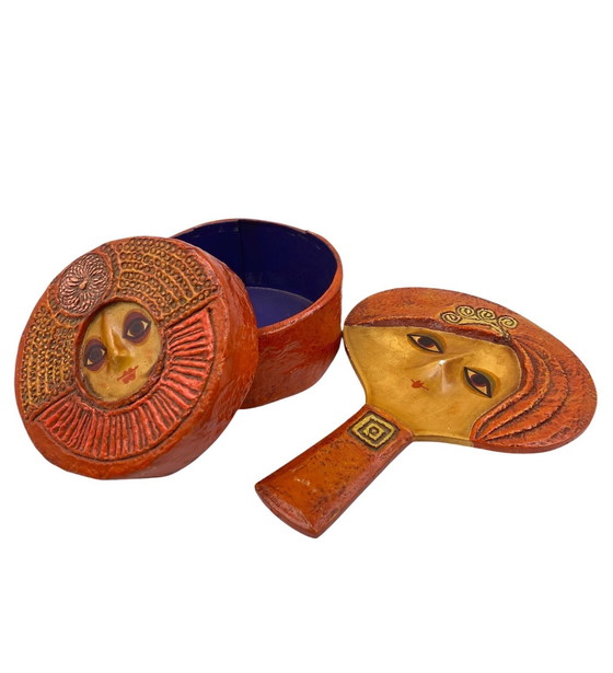 Image 1 of Mid Century Eclectische Papier-Mâché kapspiegel en juwelendoos, Paul Larsen, Denemarken 1956
