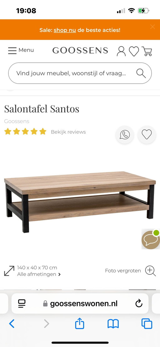 Eikenhout Goossens Salontafel Santos