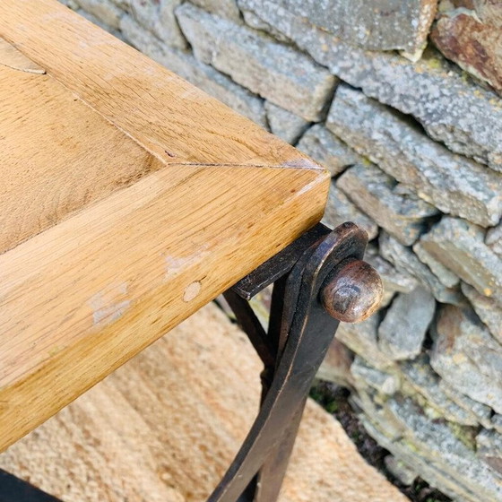 Image 1 of Vintage eikenhouten en metalen werktafel