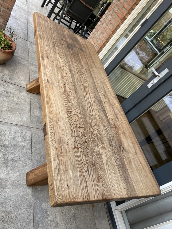 Image 1 of Vintage solid Oak Trestle Dining Table