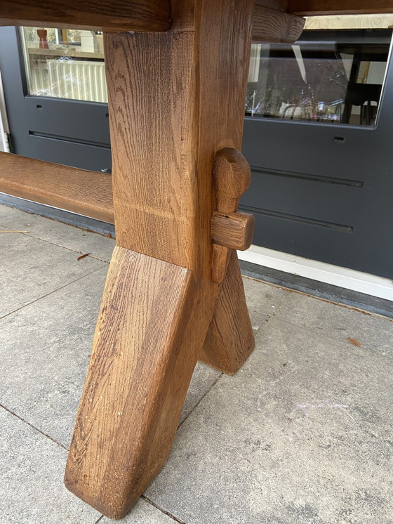 Image 1 of Vintage solid Oak Trestle Dining Table