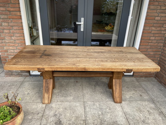 Image 1 of Vintage solid Oak Trestle Dining Table