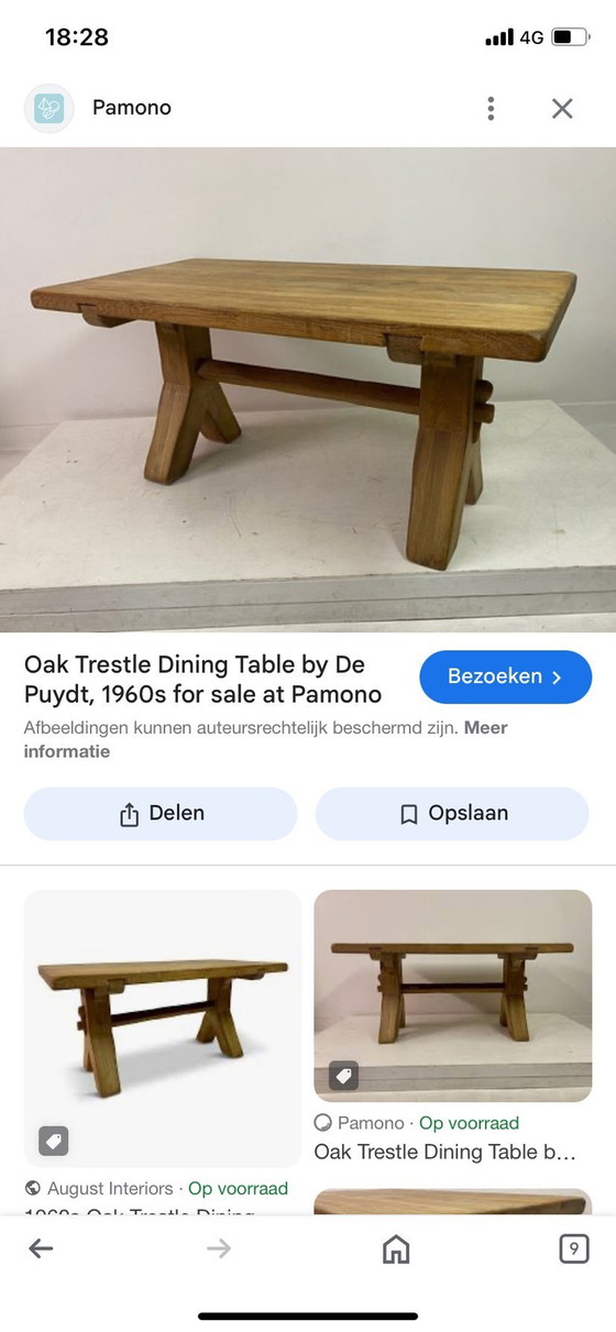 Image 1 of Vintage solid Oak Trestle Dining Table