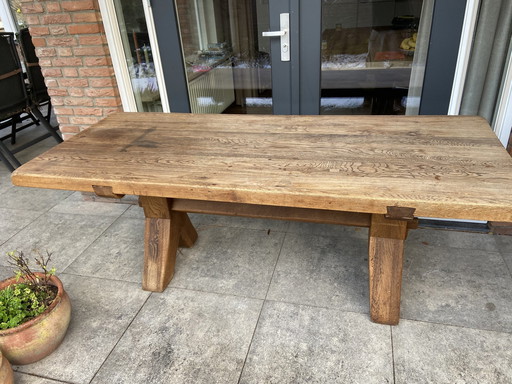 De Puydt België Oak Trestle Dining Table Vintage