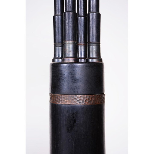 Vintage Art Deco sokkel in eiken en messing van Josef Franz Maria Hoffmann voor Wiener Werkstätte, Oostenrijk 1920