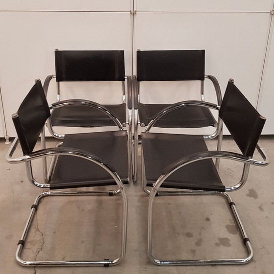 Image 1 of Set van 4 vintage zwarte Mart Stam fauteuils
