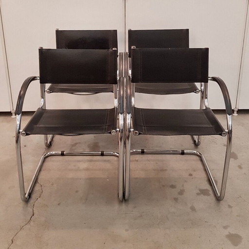 Set van 4 vintage zwarte Mart Stam fauteuils