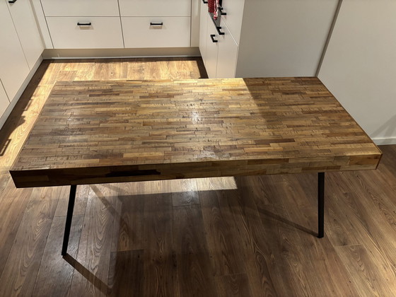 Image 1 of Houten Tafel, Industriële Stijl 160X75Cm