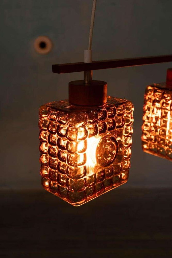 Image 1 of Vintage amberglazen hanglamp 60s, space age glass pendant